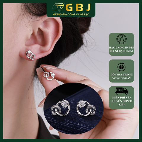 Hoa Tai Bạc Khoen Tròn Phối Chữ C Đính Đ.á Lấp Lánh - GBJ53355- Gia Bảo Jewelry