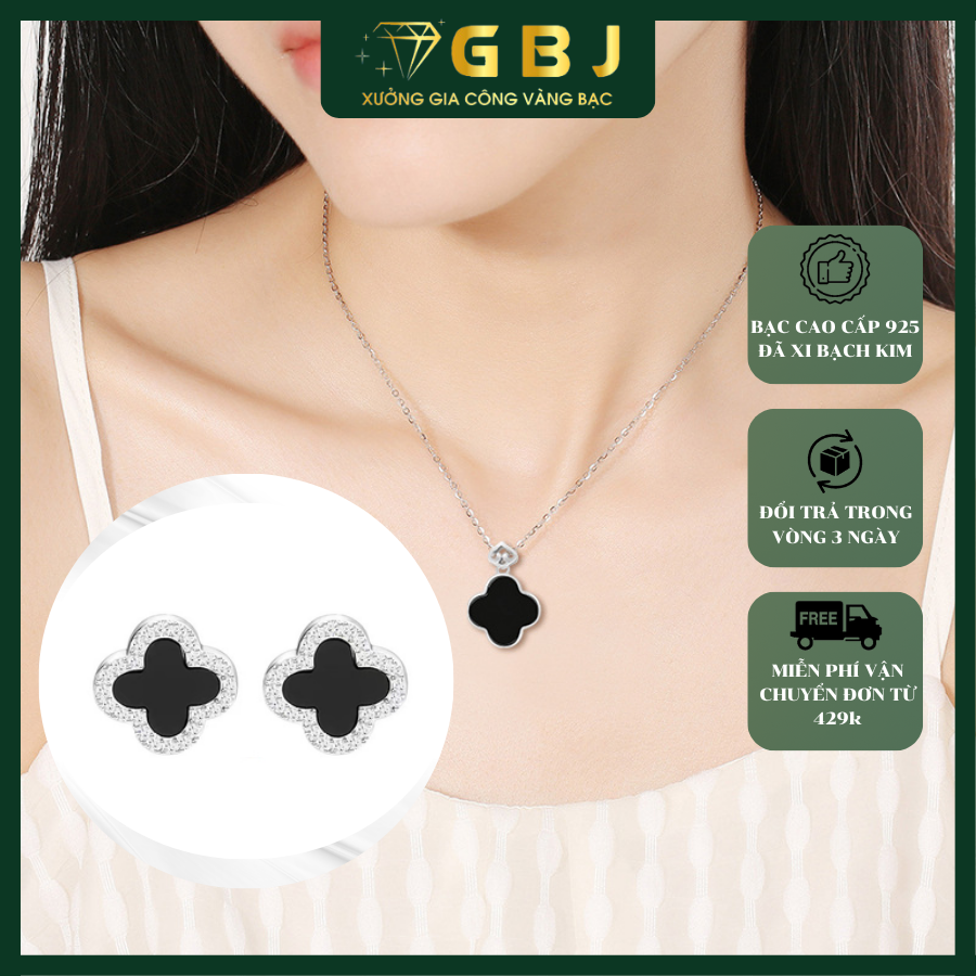 Combo dây chuyền bông tai cỏ 4 lá may mắn (chốt đẩy) GBJ52209 + GBJ36392 - Gia Bảo Jewelry