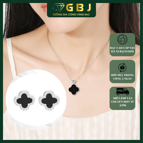Combo dây chuyền bông tai cỏ 4 lá may mắn (chốt đẩy) GBJ52209 + GBJ36392 - Gia Bảo Jewelry