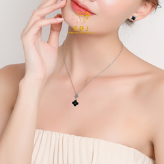 Combo dây chuyền bông tai cỏ 4 lá viền đá (chốt vặn) GBJ52209+ GBJ47753- Gia Bảo Jewelry