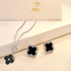 Combo dây chuyền bông tai cỏ 4 lá viền đá (chốt vặn) GBJ52209+ GBJ47753- Gia Bảo Jewelry