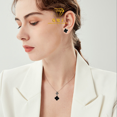 Combo dây chuyền bông tai cỏ 4 lá may mắn (chốt đẩy) GBJ52209 + GBJ36392 - Gia Bảo Jewelry