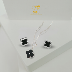 Combo dây chuyền bông tai cỏ 4 lá viền đá (chốt vặn) GBJ52209+ GBJ47753- Gia Bảo Jewelry