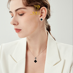 Combo dây chuyền bông tai cỏ 4 lá viền đá (chốt vặn) GBJ52209+ GBJ47753- Gia Bảo Jewelry