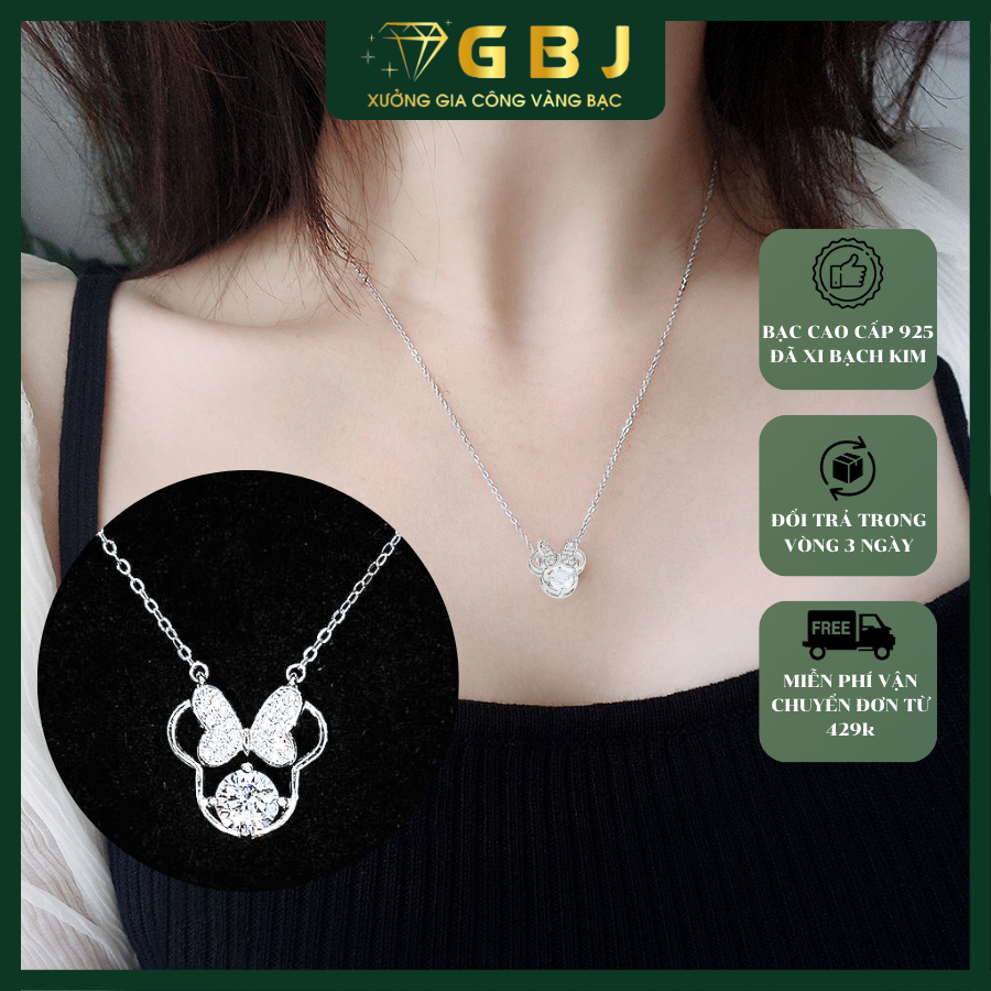 Dây Chuyền Bạc Mặt Chuột Đính Nơ M.O.I 6li- GBJ53345- Gia Bảo Jewelry