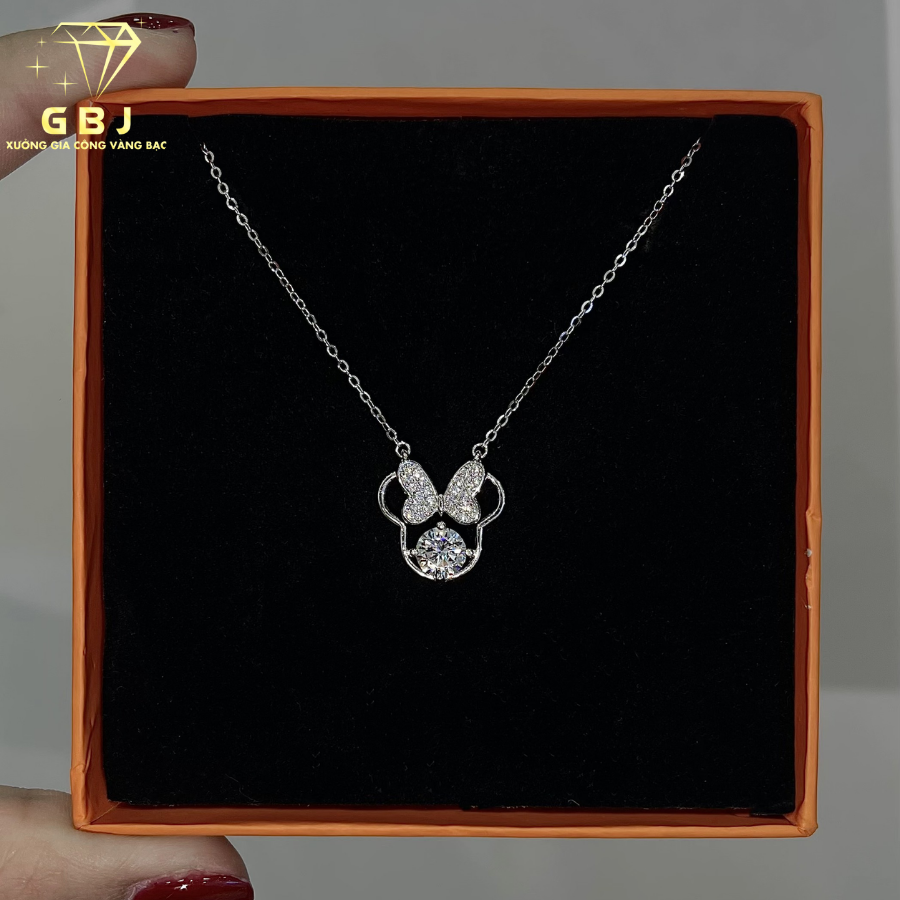 Dây Chuyền Bạc Mặt Chuột Đính Nơ M.O.I 6li- GBJ53345- Gia Bảo Jewelry