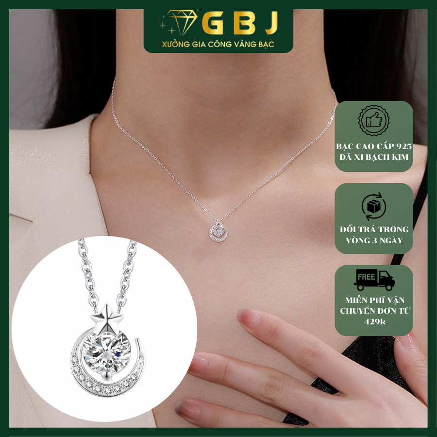 Dây Chuyền Bạc Ngôi Sao Mặt Trăng Lấp Lánh M.O.I 6li - GBJ53347 - Gia Bảo Jewelry