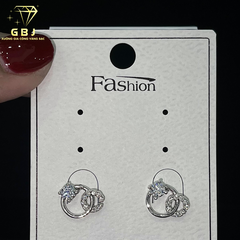Hoa Tai Bạc Khoen Tròn Phối Chữ C Đính Đ.á Lấp Lánh - GBJ53355- Gia Bảo Jewelry