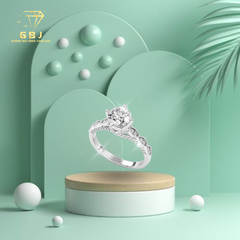 Nhẫn Bạc Nữ 4 Chấu X Viền Kiểu MOIS 7li (freesize) - GBJ54119 - Gia Bảo Jewelry (Có Xi Kim)