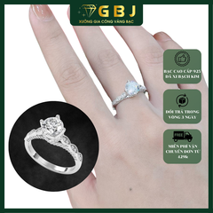 Nhẫn Bạc Nữ 4 Chấu X Viền Kiểu MOIS 7li (freesize) - GBJ54119 - Gia Bảo Jewelry (Có Xi Kim)