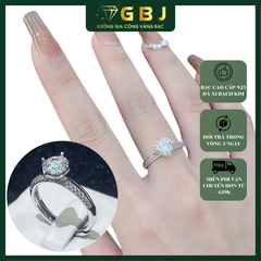Nhẫn Bạc Nữ 4 Chấu Viền Đ.á Viên Chủ Moissanite 7Li (freesize) - GBJ54122 - Gia Bảo Jewelry (Có Xi Kim)