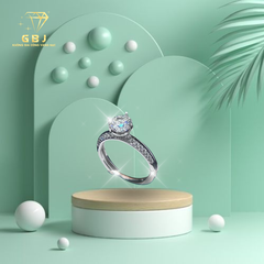 Nhẫn Bạc Nữ 4 Chấu Viền Đ.á Viên Chủ Moissanite 7Li (freesize) - GBJ54122 - Gia Bảo Jewelry (Có Xi Kim)