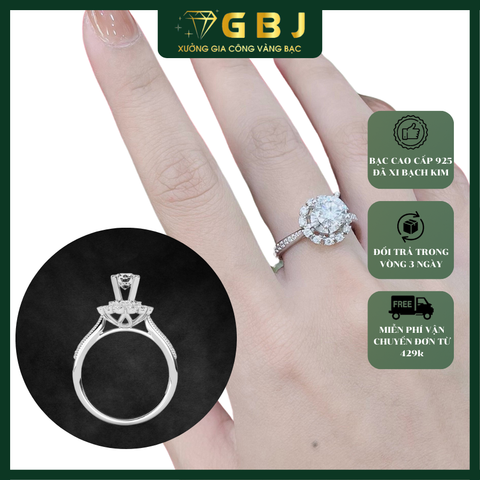 Nhẫn Bạc Nữ 4 Chấu Cao Viền Hoa Đá MOIS 6li5 - GBJ54123 - Gia Bảo Jewelry