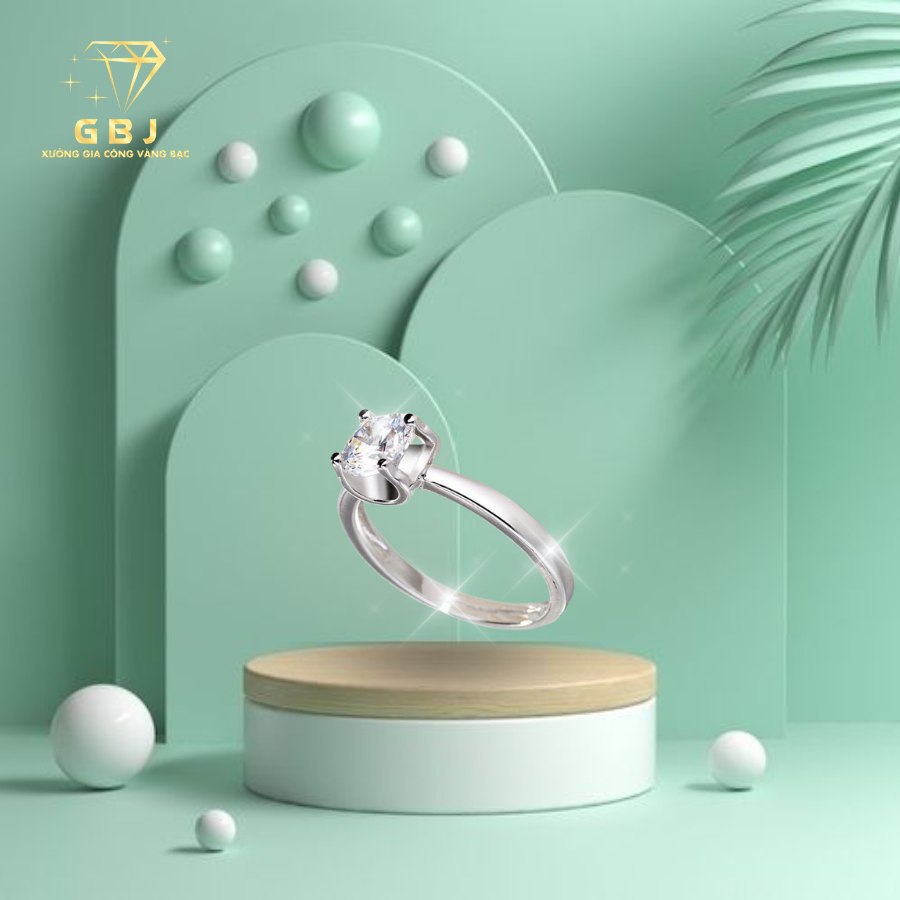 Nhẫn Bạc Nữ 4 Chấu Chữ U Đơn Giản Đá MOIS 6LI (freesize) - GBJ54141 - Gia Bảo Jewelry (Có Xi Kim)