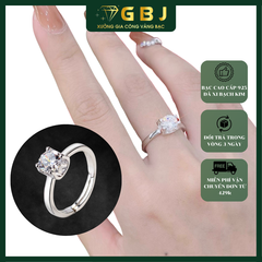 Nhẫn Bạc Nữ 4 Chấu Chữ U Đơn Giản Đá MOIS 6LI (freesize) - GBJ54141 - Gia Bảo Jewelry (Có Xi Kim)