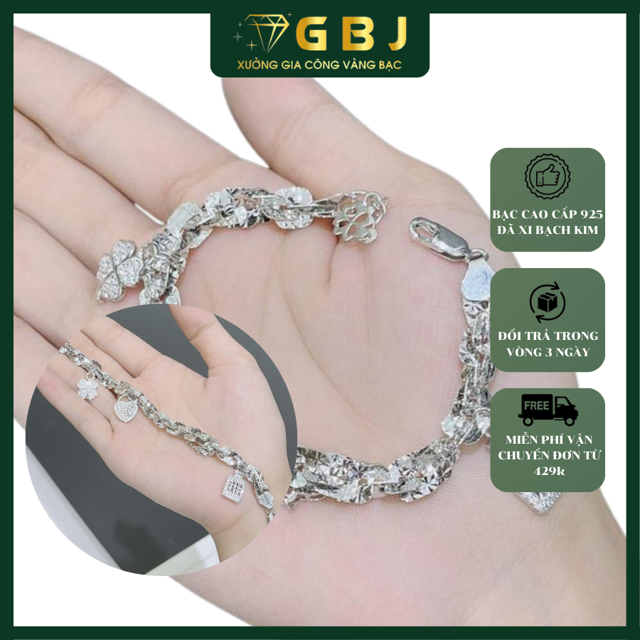 Lắc Tay Bạc Xoắn Lớn Mix Charm (X.K) - GBJ54362 - Gia Bảo Jewelry
