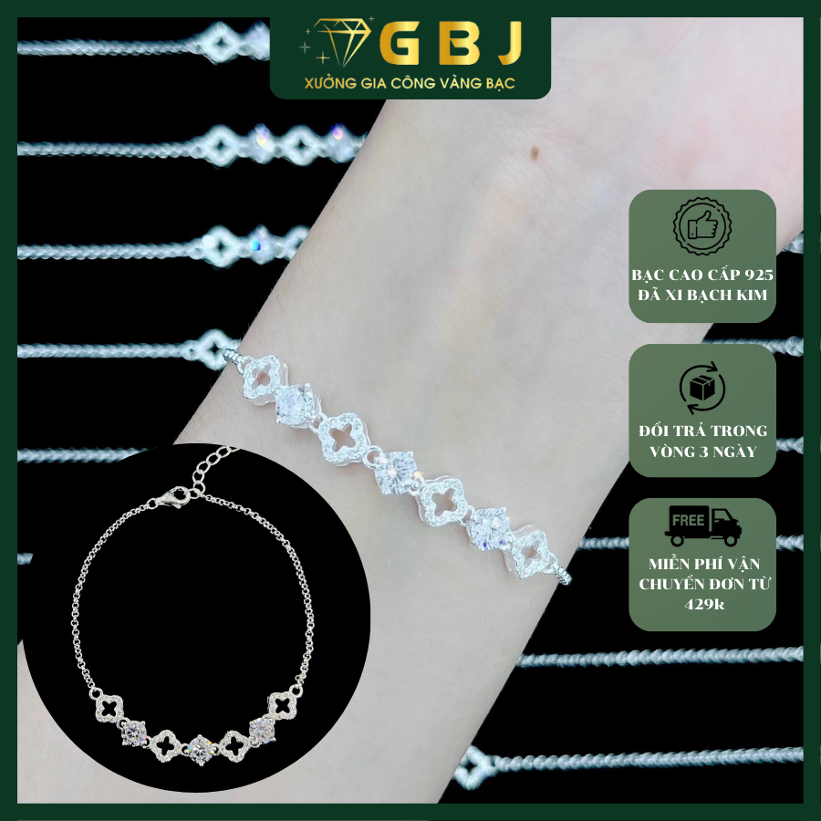 Lắc Tay Bạc Hoa 4 Cánh Mix Đ.á MOISSANITE U.S.A 5Li (X.K) (19cm) - GBJ54893 - Gia Bảo Jewelry (Có Xi Kim)