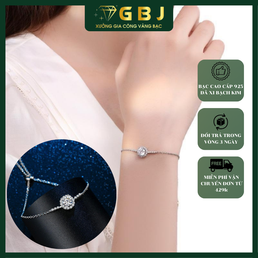 Lắc Tay Bạc Hoa Tròn Dạng Rút  MOISSANITE 6li (freesize) - GBJ54896 - Gia Bảo Jewelry (Có Xi Kim)