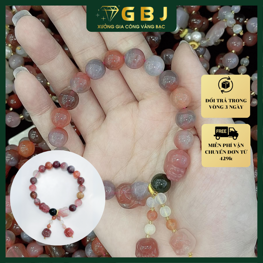 Vòng Tay Chuỗi CT Nam Hồng Mix Charm Hồ Ly 10Li Thiết Kế Sang Trọng -GBJ56062 - Gia Bảo Jewelry