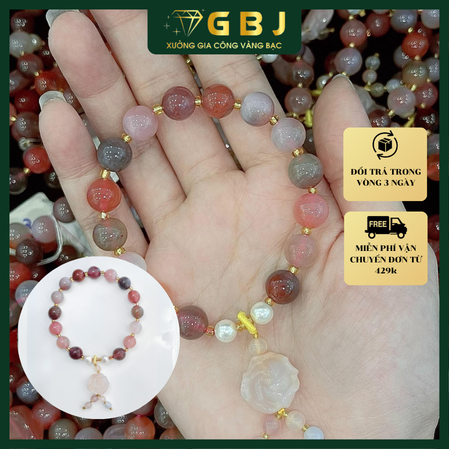 Vòng Tay Chuỗi CT Nam Hồng Mix Ng.ọc Tr.ai 10Li Mix Hoa & Mix Kỳ Lân - GBJ56063 - Gia Bảo Jewelry