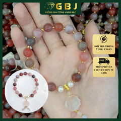 Vòng Tay Chuỗi CT Nam Hồng Mix Ng.ọc Tr.ai 10Li Mix Hoa & Mix Kỳ Lân - GBJ56063 - Gia Bảo Jewelry