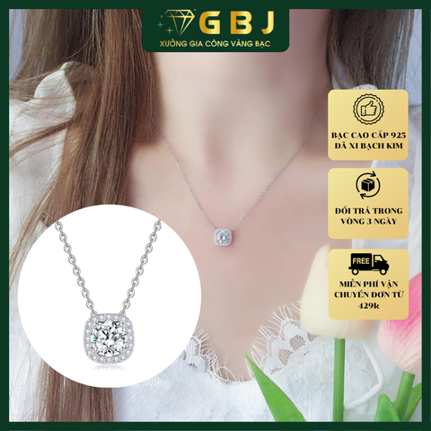 Dây Chuyền Mặt Vuông Viền Đá Cao Cấp 7Li (Độ Dài 4 Tấc 4) - Bạc 925 - Đã Xi Bạch Kim - Thiết Kế Đơn Giản, Thanh Lịch, Dành Cho Phái Đẹp - GBJ56311 - Gia Bảo Jewelry