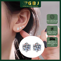 Bông Tai 6 Chấu Cao Cấp Moissanite Chuẩn Bạc 925 - Gia Bảo Jewelry (Có Xi Kim)