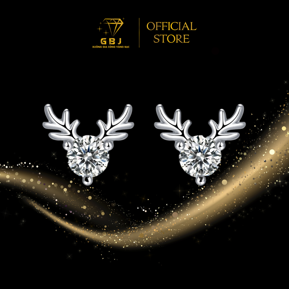 Hoa Tai Nữ Hình Tuần Lộc Đính Đá Cao Cấp Viên Chủ 6Li3 (chốt đẩy) - Bạc 925 Đã Xi Bạch Kim - Kiểu Dáng Độc Đáo, Ấn Tượng, Dành Cho Nữ  - GBJ46325 -  Gia Bảo Jewelry