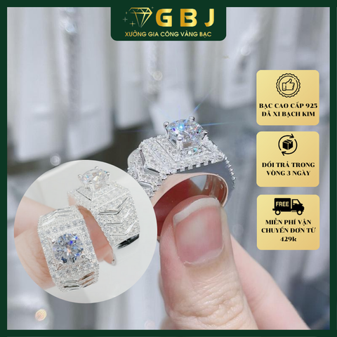 Nhẫn Nam Vertu 001 Đính Kim Cương Nhận Tạo Moissanite Viên Chủ 7Li2 Đã Xi Bạch Kim - Chuẩn Bạc 925 - Thiết Kế Sang Trọng, Mạnh Mẽ, Dành Cho Nam - GBJ54839-63943 - Gia Bảo Jewelry