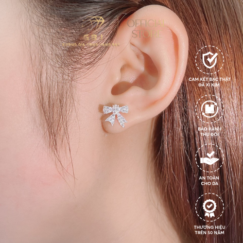 Bông Tai Hình Nơ Đính Đá Cao Cấp Chuẩn Bạc 925 - GBJ47421 - Gia Bảo Jewelry (Có Xi Kim)
