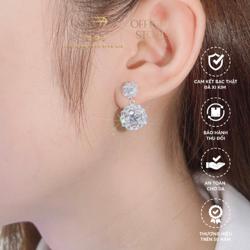 Bông Tai Tòn Ten Tròn Viền Đá Chuẩn Bạc 925 - GBJ41620 - Gia Bảo Jewelry