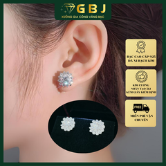 Hoa Tai Bạc Hoa Tròn 4 Chấu Cách Điệu (Chốt Vặn) Đính Đá Viên Chủ 5Li - Bạc 925 Đã Xi Bạch Kim - Thiết Kế Sang Trọng, Quý Phái, Dành Cho Nữ, Phù Hợp Đeo Đi Tiệc, Đeo Hàng Ngày, Dành Cho Nữ - GBJ42626 - Gia Bảo Jewelry