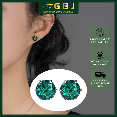 Bông Tai 6 Chấu Cao Cấp Moissanite Xanh Chuẩn Bạc 925 - Gia Bảo Jewelry