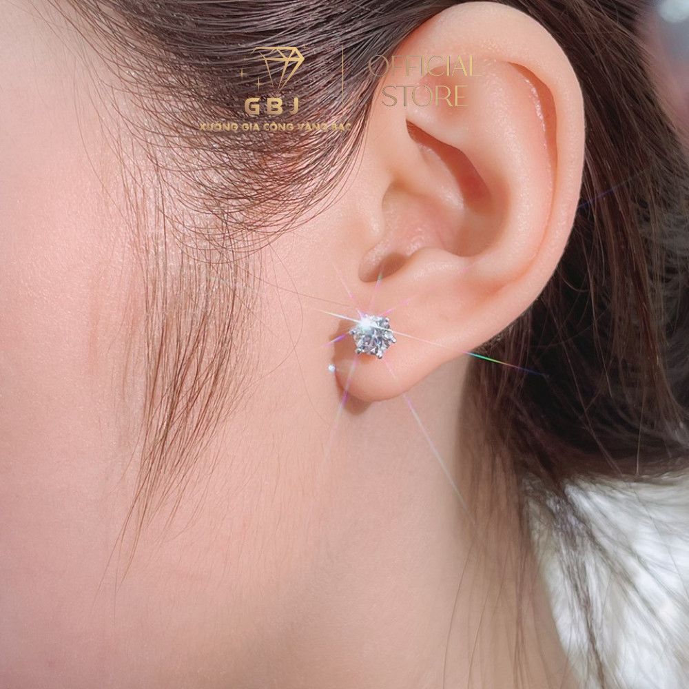 Bông Tai 6 Chấu Cao Cấp Moissanite Chuẩn Bạc 925 - Gia Bảo Jewelry (Có Xi Kim)