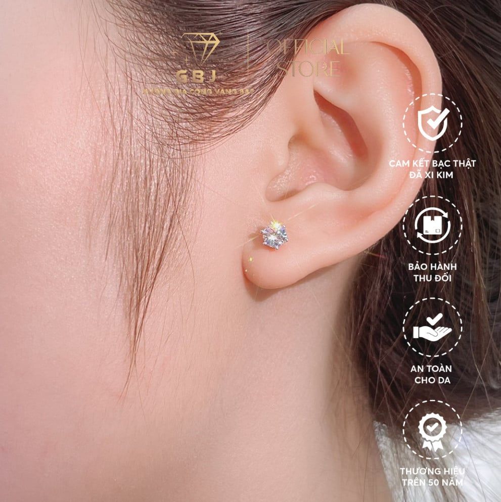 Bông Tai 6 Chấu Cao Cấp Moissanite Chuẩn Bạc 925 - Gia Bảo Jewelry (Có Xi Kim)