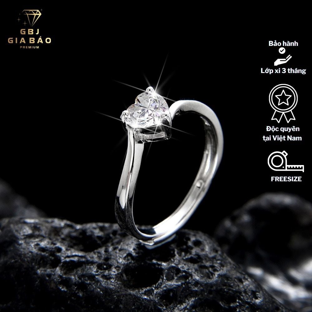 Nhẫn Nữ Hình Tim 3 Chấu Chuẩn Bạc 925 - GBJ47507 - Gia Bảo Jewelry (Có Xi Kim)