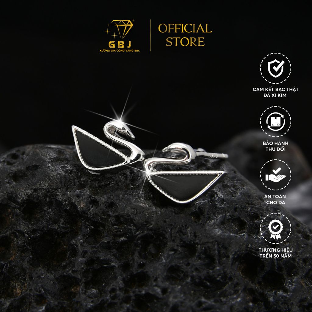 Bông Tai Thiên Nga Đen (Chốt Đẩy) Chuẩn Bạc 925 - GBJ48194 - Gia Bảo Jewelry