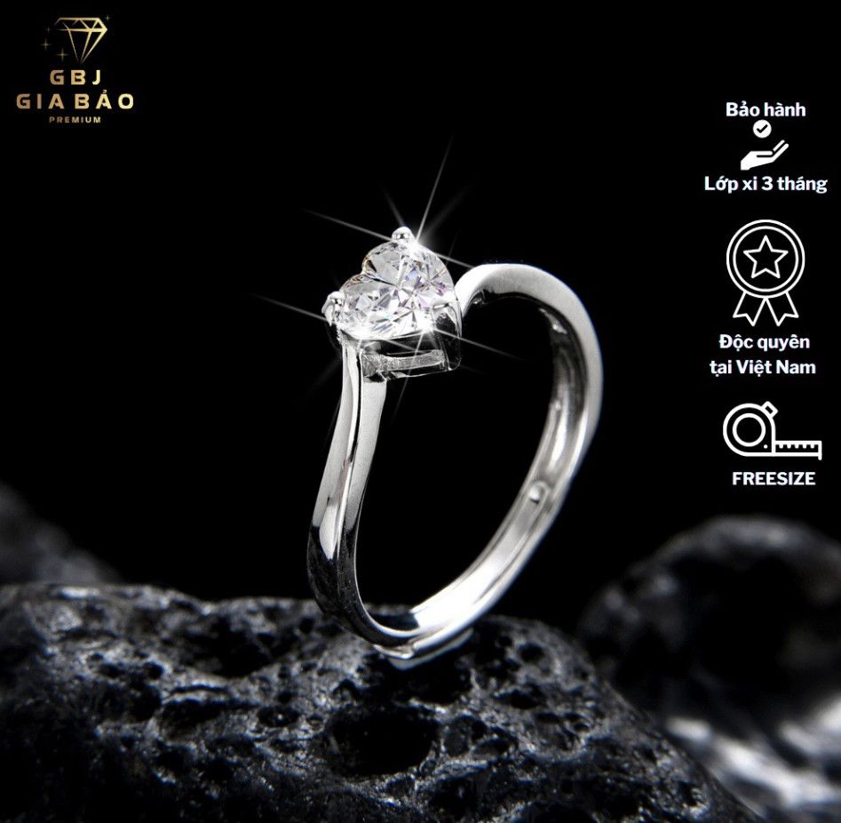 Nhẫn Nữ Hình Tim 3 Chấu Chuẩn Bạc 925 - GBJ47507 - Gia Bảo Jewelry (Có Xi Kim)