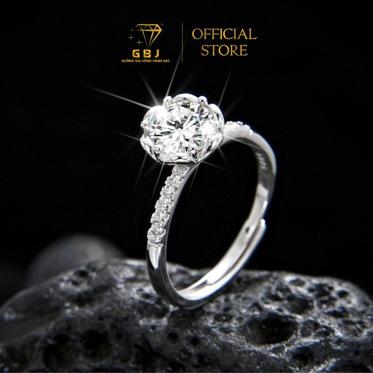 Nhẫn Xoàn Hoa 6 Chấu Cao Cấp (Freesize) Chuẩn Bạc 925 - GBJ47501 - Gia Bảo Jewelry (Có Xi Kim)