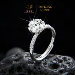 Nhẫn Xoàn Hoa 6 Chấu Cao Cấp (Freesize) Chuẩn Bạc 925 - GBJ47501 - Gia Bảo Jewelry (Có Xi Kim)