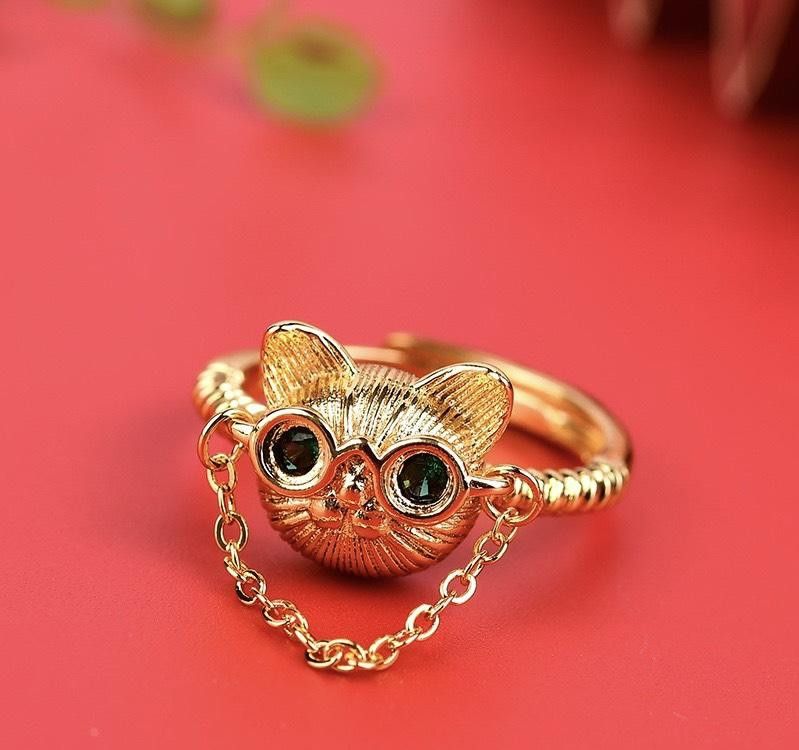 Nhẫn Mèo Đeo Kính Cute Bạc 925 Xi Vàng - GBJ49330 - Gia Bảo Jewelry
