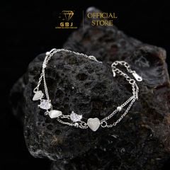 Combo Lắc Tay Trái Tim Đính Đá + Nhẫn Nữ Hình Tim 3 Chấu + Bông Tai Hoạ Tiết Tim Đôi TT (Chốt Đẩy) Chuẩn Bạc 925 - GBJ48693 + GBJ47507 + GBJ48708 - Gia Bảo Jewelry
