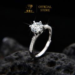Combo Nhẫn 6 Chấu Viền Đá Mảnh 02 + Bông Tai 6 Chấu 6li3 Đá Moissanite  Cao Cấp Chuẩn Bạc 925 - GBJ48702 - GBJ43027 - Gia Bảo Jewelry