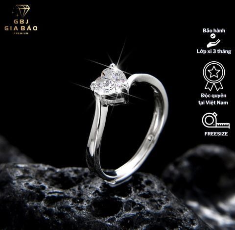 Combo Dây Chuyền LM + Nhẫn Nữ Hình Tim Đôi 3 Chấu Chuẩn Bạc 925 - GBJ48678+GBJ47507 - Gia Bảo Jewelry
