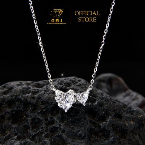 Combo Dây Chuyền LM + Nhẫn Nữ Hình Tim Đôi 3 Chấu Chuẩn Bạc 925 - GBJ48678+GBJ47507 - Gia Bảo Jewelry