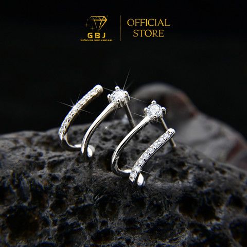 Combo Nhẫn Đinh Đính Đá + Bông Tai Kẹp Vành Phong Cách Chuẩn Bạc 925 - GBJ48684-48710 - Gia Bảo Jewelry