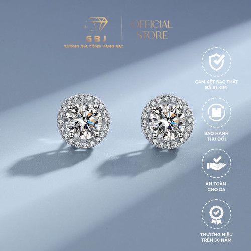 Combo Dây Chuyền Mặt Tròn 4 Chấu Cách Điệu + Bông Tai Viền Tròn + Nhẫn 4 Chấu Viền Đá 02 Chuẩn Bạc 925 - GBJ48751 + GBJ50569 + GBJ48696 - Gia Bảo Jewelry