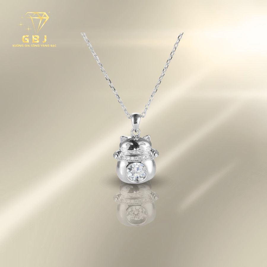 Dây Chuyền LM Mèo Viền Đ.á X.K (4T4) -GBJ52205 - Gia Bảo Jewelry (Có Xi Kim)