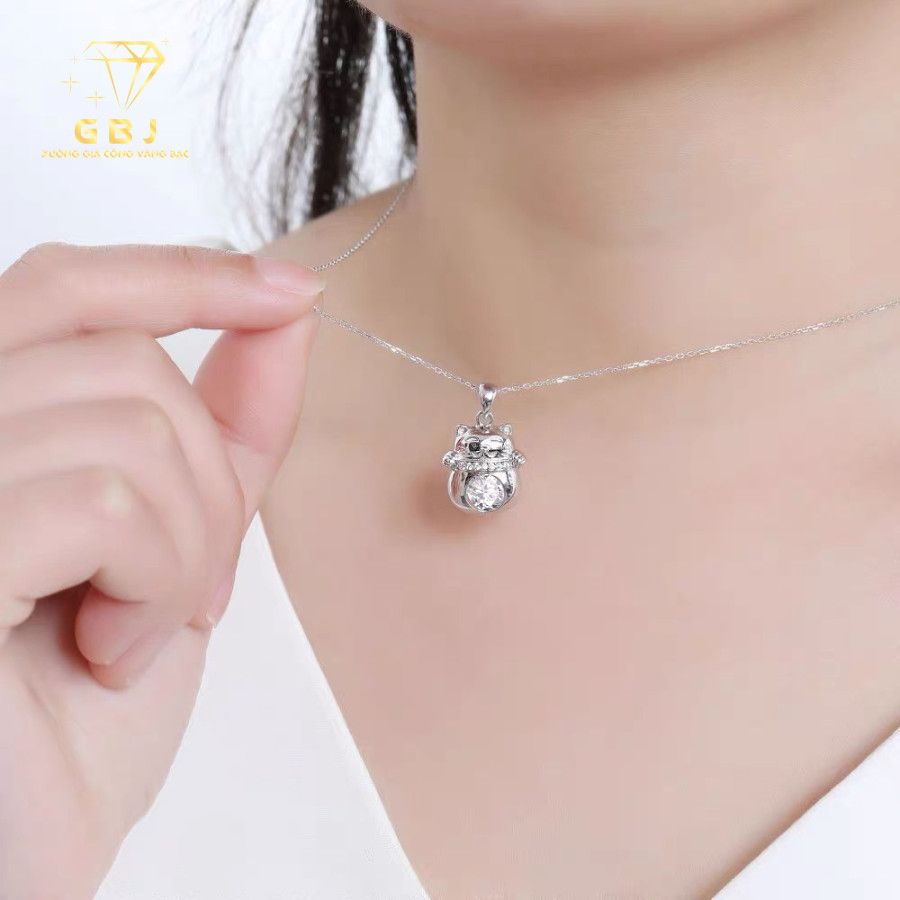 Dây Chuyền LM Mèo Viền Đ.á X.K (4T4) -GBJ52205 - Gia Bảo Jewelry (Có Xi Kim)