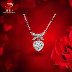 Dây Chuyền Nơ Tim Bạc 925 Xi Bạch Kim Đính Đá 5Li - Tinh Tế, Sang Trọng, Đẳng Cấp - GBJ56310 - Gia Bảo Jewelry